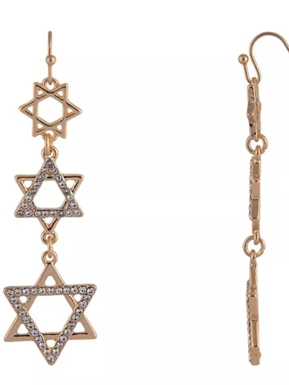 Gold-Tone Star of David Drop Earrings with Crystals - Women Jewelry